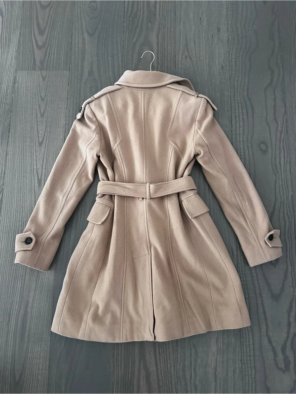 Andrew Marc Neutral Tan Belted Wool-Blend Trench Coat